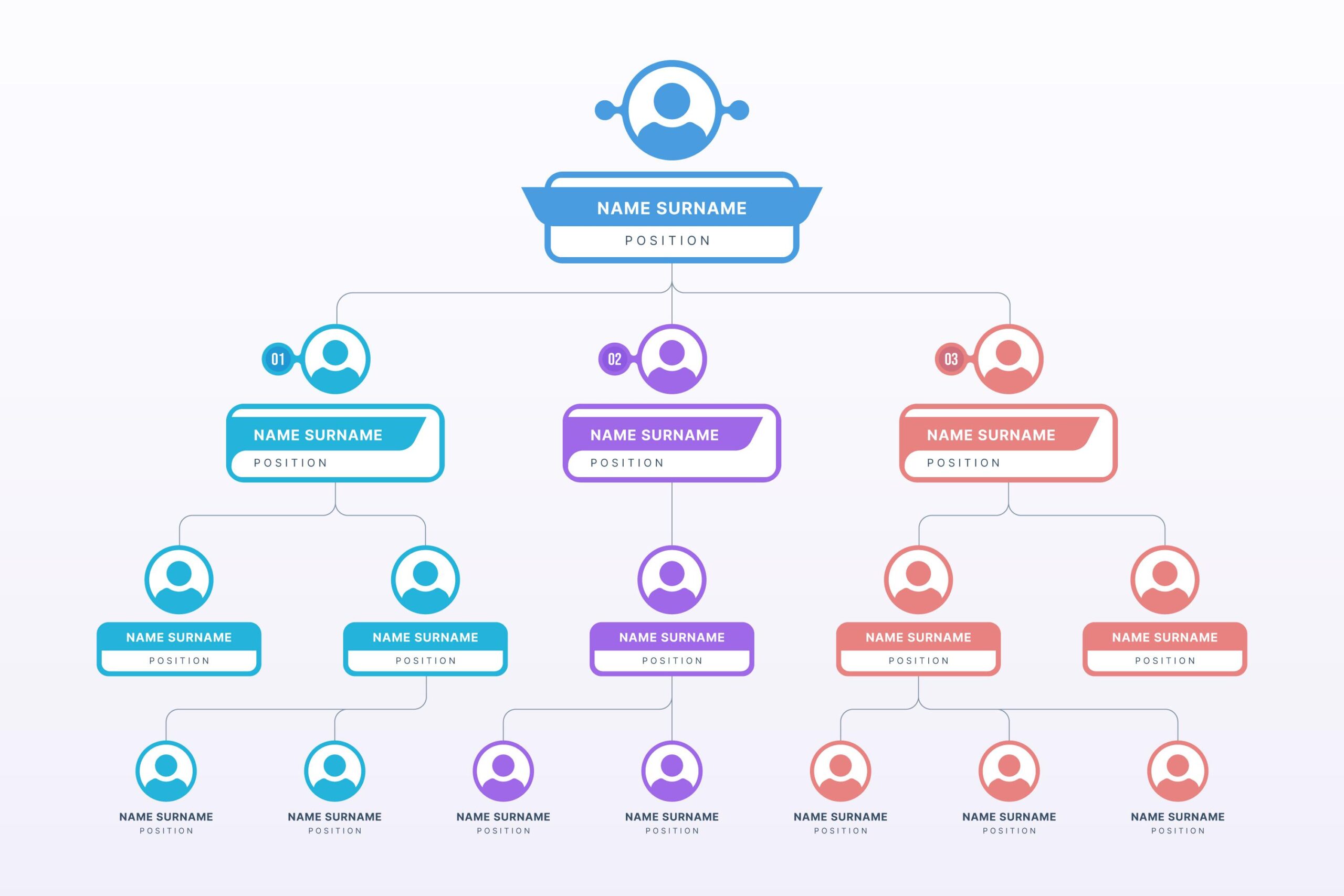 Esempio di organigramma per l'organizzazione del personale.